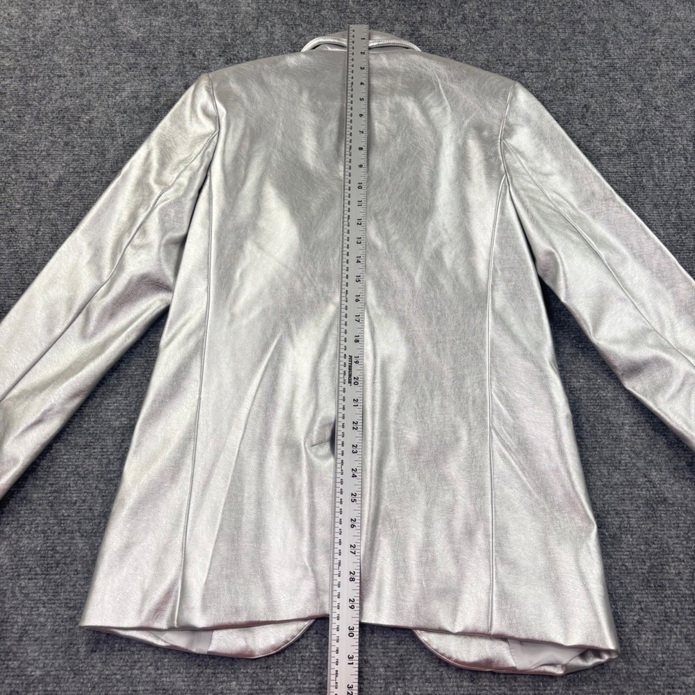 A New Day Blazer XS Silver Metallic Faux Leather Long Sleeve NWT Womens - Picture 8 of 8